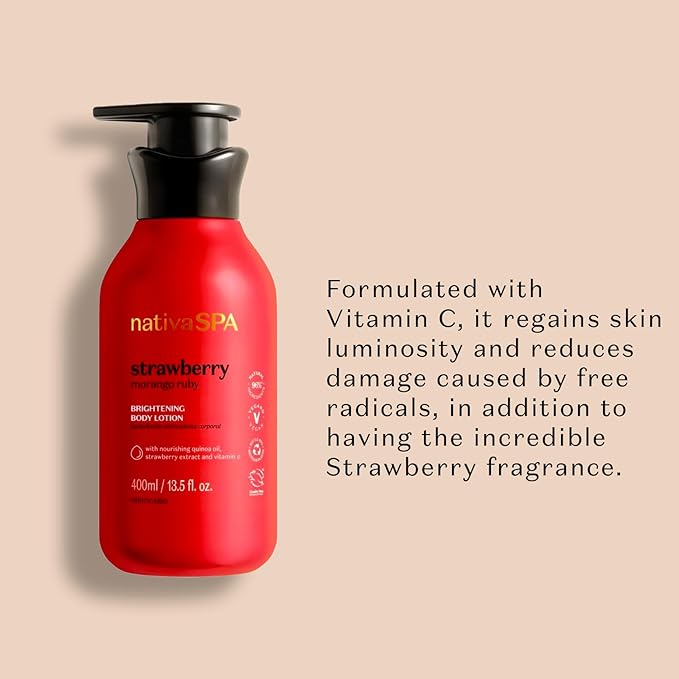 Nativa SPA by O Boticário, Ruby Strawberry Antioxidant Body Lotion, Brightening Vitamin C and Nourishment for Radiant Skin, 13.5 Ounce-Velvo Beauty