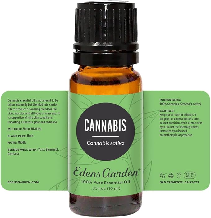 Edens Garden Cannabis Essential Oil- 100% Pure Premium Grade, Undiluted, Natural, Therapeutic, Aromatherapy, The Best for Diffuser, Skin, Candle, Humidifiers 10 ml (.33 fl oz)-Velvo Beauty
