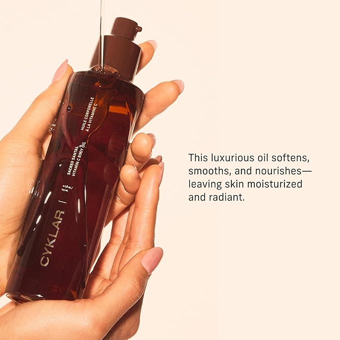 Vitamin C Body Oil for Women and Men. Moisturizing Sacred Santal Scented Body Serum for Glowing Skin. Nourishing, Hydrating After-Shower and Bath Skin Care Moisturizer, 4.2 Fl Oz-Velvo Beauty