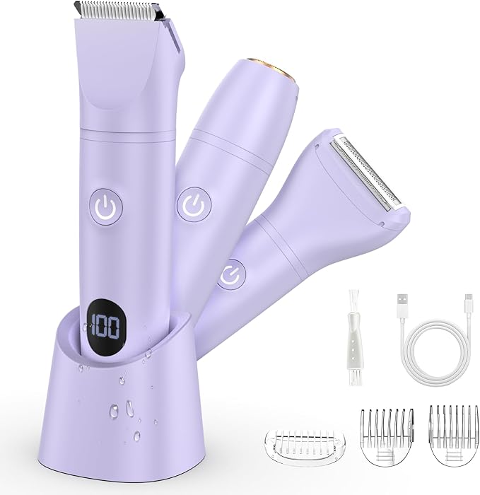 Lanumi 3 in 1 Bikini Trimmer for Women Rechargeable Electric Razors Wet/Dry Pubic Body Hair Trimmer Facial Hair Remover IPX6 Waterproof LCD Display-Velvo Beauty