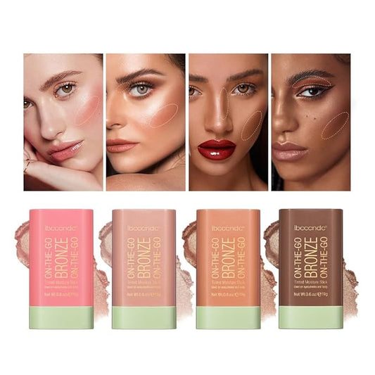 UNYOKE Soft Creamy Highlighter Blush Stick,Smooth Shimmer Bronzer Stick,Long Lasting Waterproof Blush Illuminator Luminizer,Blendable Natural Glow Makeup Cream Blush Highlight 0.6 Oz(04# Beach Glow)-Velvo Beauty