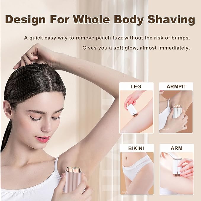 Facial Hair Removal for Women, Portable Painless Electric Shaver Device with Built-in LED, Wet/Dry Electric Razor Hair Remover Epilators for Face, Chin, Upper Lip and Arms (Rose Gold-2025)-Velvo Beauty