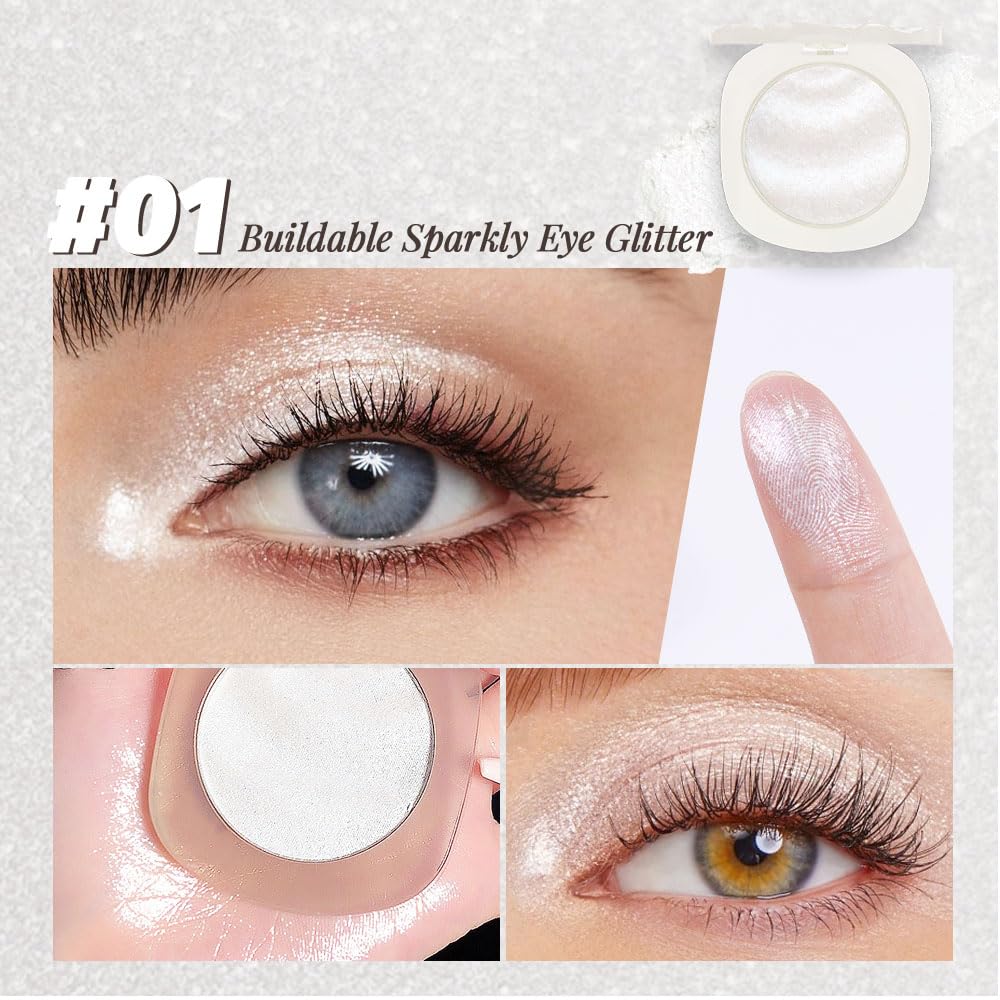 Pearl White Silver Shimmer Glitter Sparkling Monochrome Eyeshadow Palette,Metallic Single Eye Shadow for Older Women,Long Lasting Naturing-Looking Eye Makeup-Velvo Beauty
