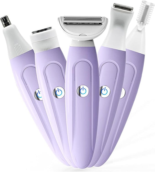 Electric Razors for Women, Bikini Trimmer for Women, Multifunction 5 in 1 Lady Shaver Kit for Face Nose Eyebrow Arms Armpit Legs Pubic Area-Velvo Beauty