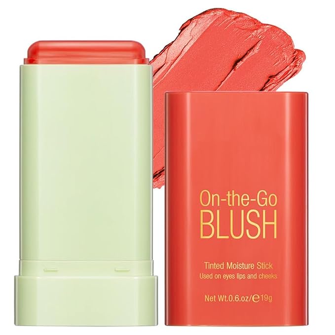 Multi-Use Makeup Blush Stick, Cream Face Blush Makeup Stick for Cheeks Eyes Lips, Super Natural Matte Finish Looking Long-Lasting Moisturizing Blush Stick, Suitable for All Skin (3#, Coral Orange)-Velvo Beauty