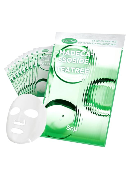 SNP Skin Return Soothing Essence Sheet Mask | Moisturizing and Hydrating for All Skin Types | Vegan Sheet Masks with Tea Tree Extract | Korean Face Masks Skincare | Facial Mask | 10 Sheets-Velvo Beauty