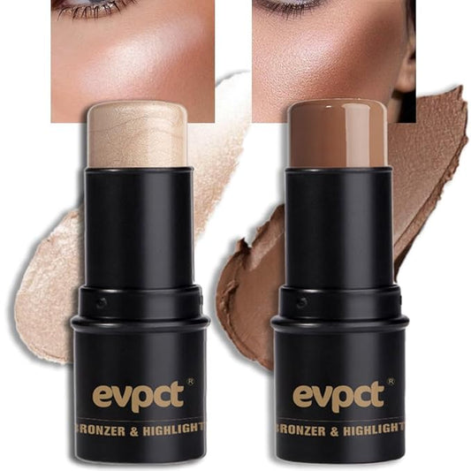 evpct 2Pcs Face Cream Contour Bronzer Sticks Makeup Highlighter Highlight Blonde Mocha Creme Cheek Contour Sticks contorno en crema Bronzing Foundation Face Contour Stick Kit,4+10 New Light-medium-Velvo Beauty