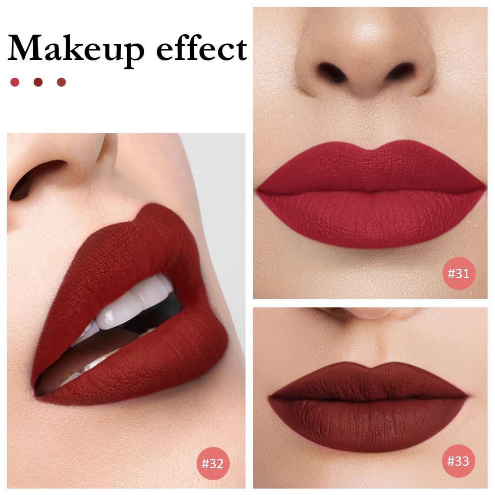 evpct 3Pcs Dark Deep Ruby Light Rose red Brown red Matte Liquid Lipstick Sets for Women 24-hour Matte+Lipstick Lipsticks Lip Stain Gloss Long Lasting 24 Smudge Waterproof-Velvo Beauty