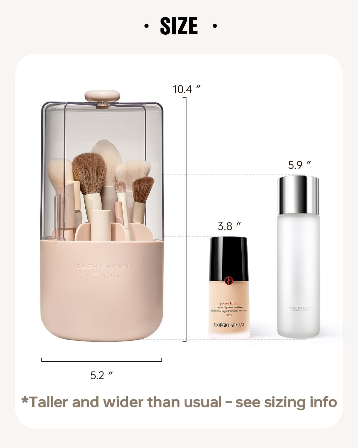 EACHY Makeup Brush Holder 360° Rotating with Dustproof Lid, Waterproof Material, 7 Compartments for Organized Storage, Stylish and Durable Design for Vanity (Pink)-Velvo Beauty