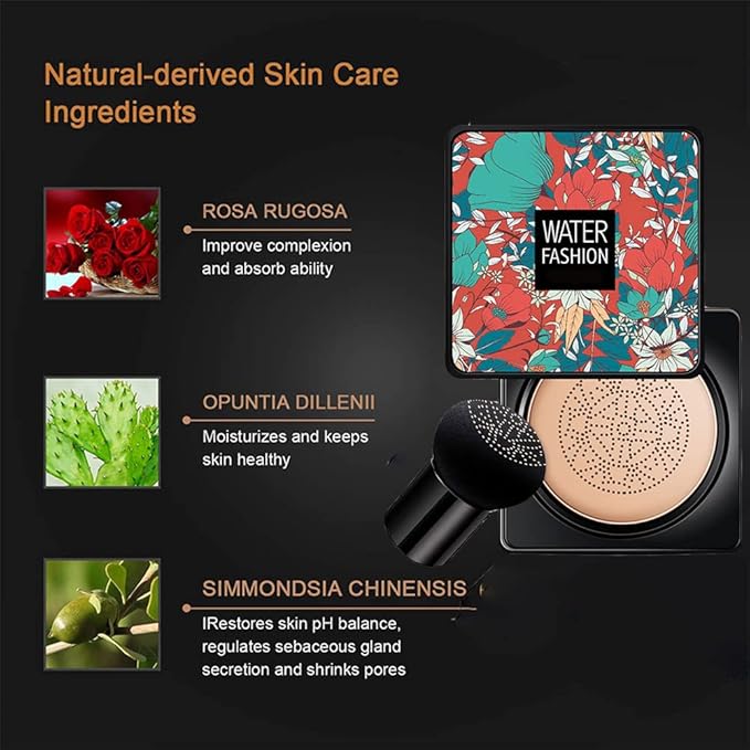 Air Cushion CC Cream Mushroom Head Foundation Air Cushion BB Cream Concealer Moisturizing Brighten Makeup Long Lasting Waterproof-Natural 1Pack-Velvo Beauty