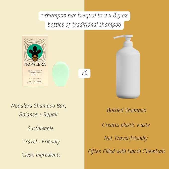 Nopalera Shampoo Bar - Balance and Repair, For Oily Hair, Color Safe, Paraben Free, Silicone & Sulfate Free, Made With Prickly Pear Oil (3.65 oz)-Velvo Beauty