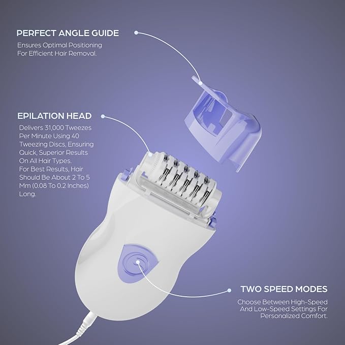 Epilady Speed Corded Epilator for Women | Compact Hair Removal Device for Arms, Legs, Underarms & Bikini Area, Epilators Hair Removal for Women-Velvo Beauty