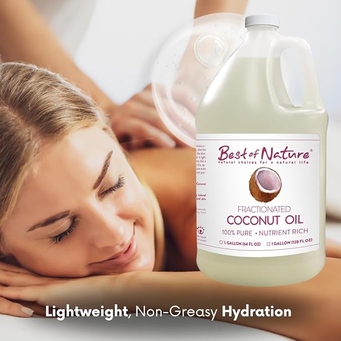 Best of Nature 100% Pure Fractionated Coconut Oil - Liquid MCT Massage & Body Oil, Unscented Moisturizer for Hair, Skin, Face, Aromatherapy Carrier for Essential Oils, Gallon (128 fl oz)-Velvo Beauty