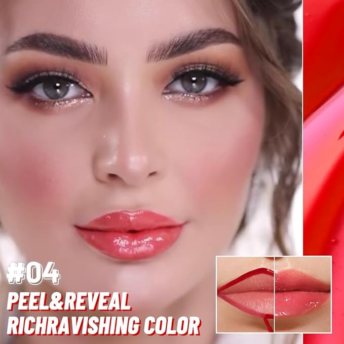 Lip Stain Peel Off Lip Gloss oil Dual-Ended Combo, Vivid Burgundy Lips Liner Stain Peel Off Tattoo, Long Lasting & Waterproof, Transfer-Proof Lip Tint Stain with Lip oil for All Skin Type 04#-Velvo Beauty