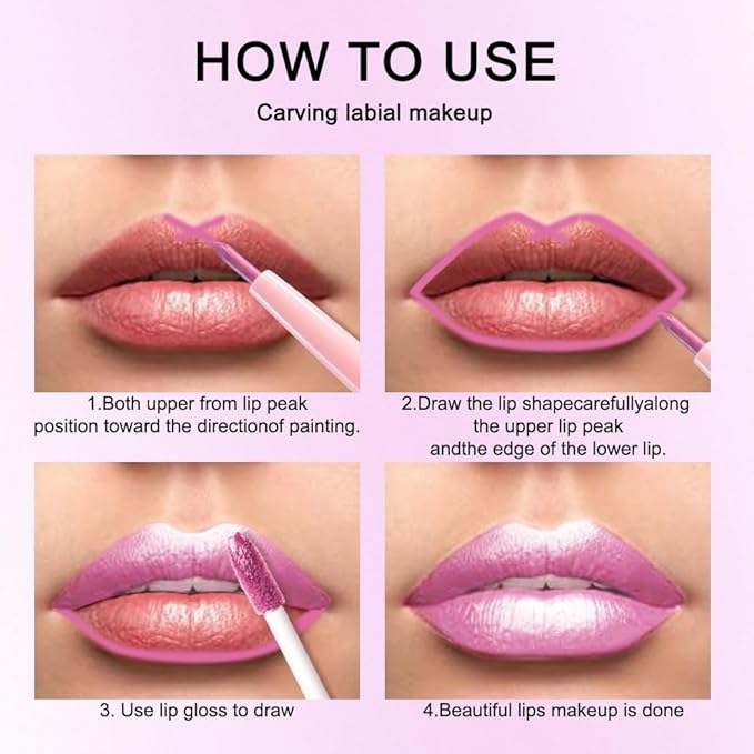 evpct Pink Metallic Glitter Lip Liner and Lipstick Combo Lip Gloss Stain Set Makeup for Women Long Lasting Waterproof 24, Rose Pink Metallic Shimmer Frosted Iridescent Glossy Liquid Lipstick 21-Velvo Beauty