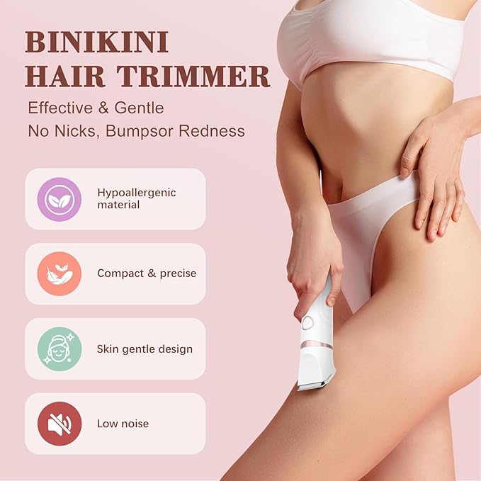 Bikini Trimmer for Women, 3-in-1 Waterproof Electric Shaver, Cordless Pubic & Body Hair Trimmer, Facial Shaver, Easy-Clean Razors with Ceramic Blade, Type-C Rechargeable, Led Display-Velvo Beauty