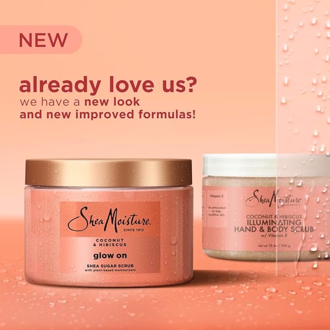 SheaMoisture Shea Sugar Body Scrub For Glowing Radiance Coconut Hibiscus Glowing Radiance Body Scrub With 24h Shea Moisture Nutrients 12 oz-Velvo Beauty