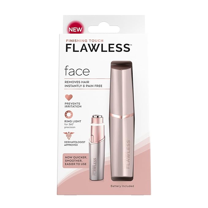 Finishing Touch Flawless Facial Hair Remover for Women, Rose Gold Face Razor with LED Light, Recyclable Packaging-Velvo Beauty
