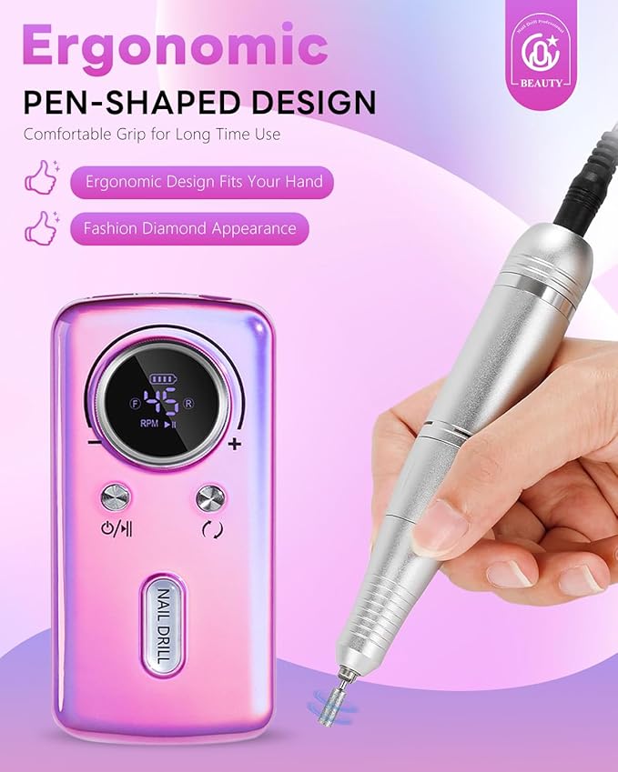 CozyZen Cordless Nail Drill Professional: 45000 RPM Rechargeable Electric Nail File Kit, Portable & Low Noise for Acrylic, Gel Nails, Manicure & Pedicure - Salon & Home Use-Velvo Beauty