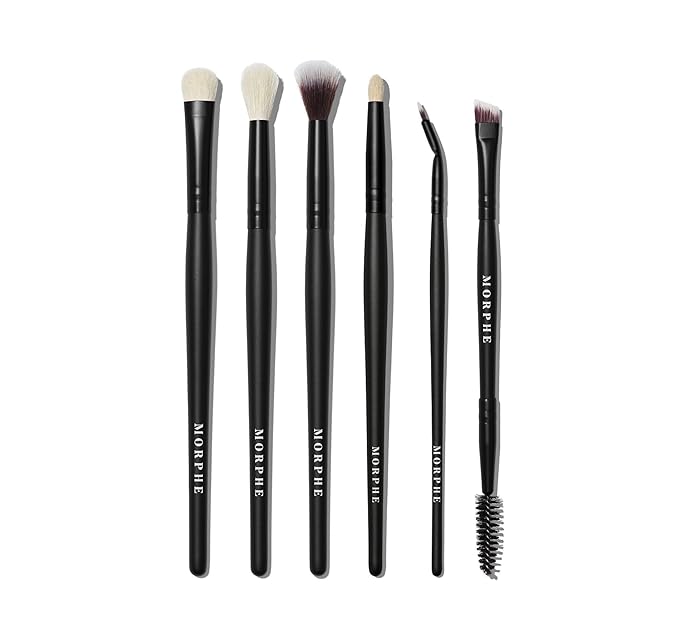 Morphe Eye Stunners Brush Set - 6 Piece Eyeshadow Brush Set - Lining, Blending & Angled Eyeshadow Brushes - Made with Natural & Synthetic Bristles and Includes Makeup Brush Case (6 Count)-Velvo Beauty