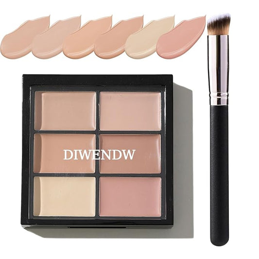 6 Colors Correcting Concealer Palette,Colors Corrector Palette,Moisturizing Full Coverage Liquid Foundation Cream Contour Makeup Palette with Brush-Velvo Beauty