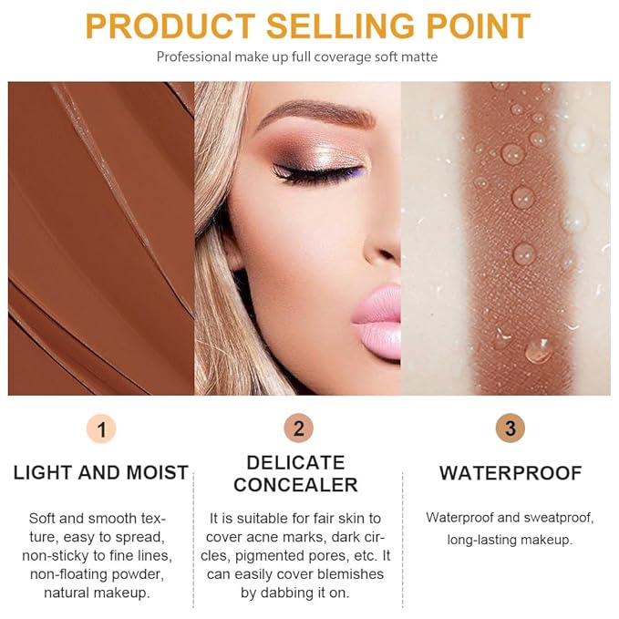 Pot Concealer with Makeup Brush Set,Tattoo Color Correcting Concealer,Full Face Color Correcting Conceal Foundation,Under Eye Concealer Brightener Dark Eye Ring corrector de ojeras (07-DEEP)-Velvo Beauty
