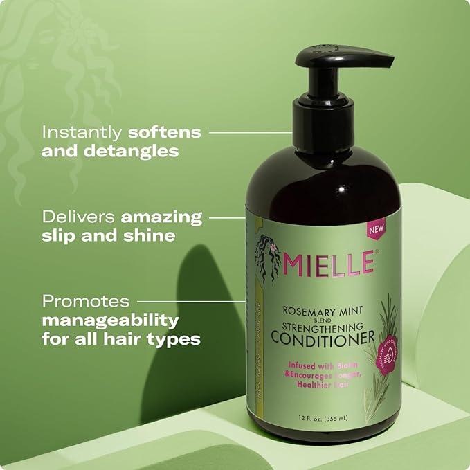 Mielle Organics Rosemary Mint Strengthening Shampoo and Conditioner Infused with Biotin, Cleanses and Helps Strengthen Weak and Brittle Hair, 12 Ounces-Velvo Beauty