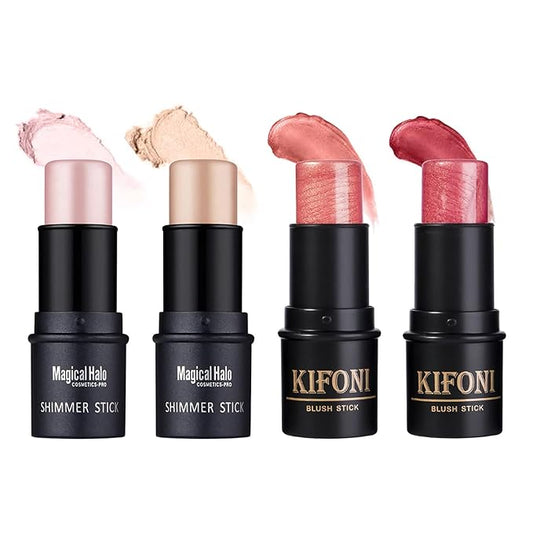 4 Pcs Cruelty-Free Waterproof Highlighter Makeup Sticks Shimmer Illuminator and Blush Stick Face Contour Cosmetics Set Easy To Use Blends Effortlessly-Velvo Beauty