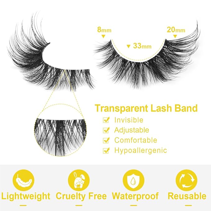 Fox Eye Lashes Wispy False Eyelashes Natural Look Clear Band Lashes 20mm 3D Mink Lash Cat Eye Spiky Strip Eyelashes Pack by Kiromiro-Velvo Beauty