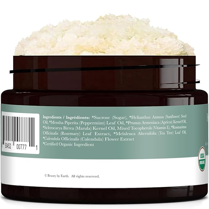 Peppermint Tea Tree Organic Body Scrub - USA Made Sugar Scrub with Natural Ingredients, Moisturizing Body & Foot Exfoliator for Dry and Sensitive Skin, Removes Dead Skin Cells & Reduces Ingrown Hair-Velvo Beauty