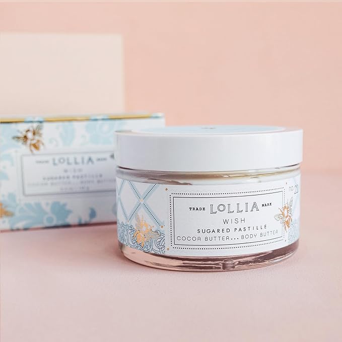 LOLLIA Wish Body Butter, 5.5 oz. - Sugared Pastille Fragrance - Shea Butter & Cocoa Butter, Body Lotion for Women, Hydrating & Smooth Body Moisturizer-Velvo Beauty