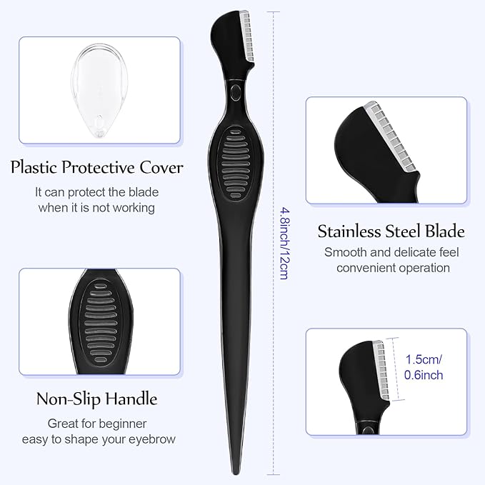 Mudder 21 Pcs Eyebrow Razor Eyebrow Shaver Facial Razor Multipurpose Face Trimmers with Precision Cover for Women Makeup Care Tools(Black)-Velvo Beauty