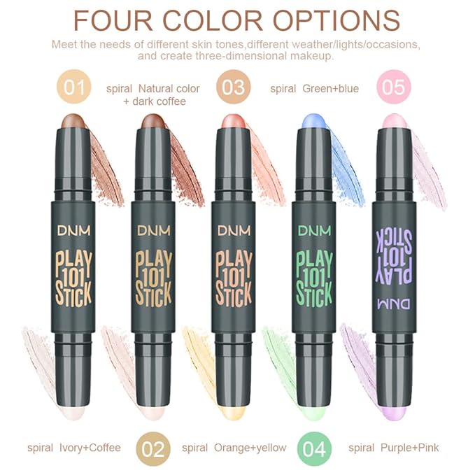 evpct 5Pcs 2In1 Face Cream Makeup Highlighter Highlight Contouring Concealer Contour Sticks Kit Bronzer Highlighter Makeup Stick and Contour Palette Illuminator Highly Piamented Long Lasting Brighten-Velvo Beauty