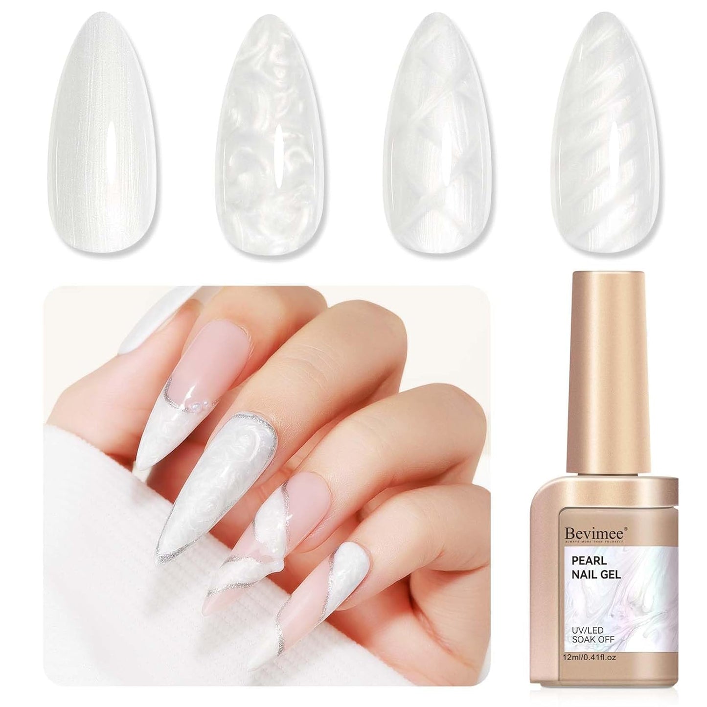 Pearl Gel Nail Polish 12ml Pearl White Mermaid Iridescent Gel Polish Chrome Aurora Nail Drawing Swirl Shell Thread Effect Pearlescent Nail Polish Soak Off UV LED Nail Art Salon Home DIY-Velvo Beauty