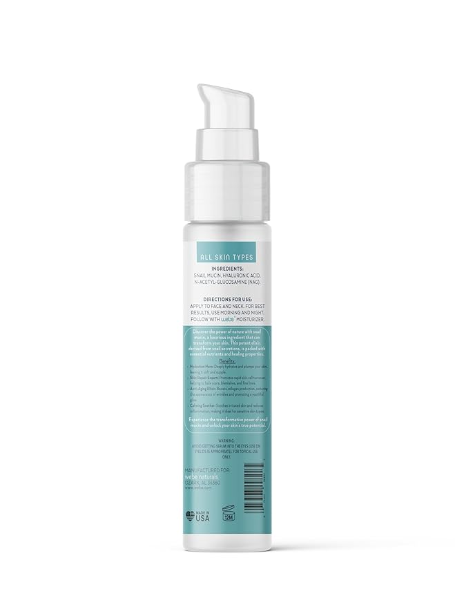 WEBE Naturals Snail Mucin 94% Hydrating Glow Serum | 1.3% Hyaluronic Acid & N-Acetyl Glucosamine | Collagen Boosting, Plumping, Anti Aging, Intense Moisturizing Serum for Radiant, Dewy Skin-Velvo Beauty