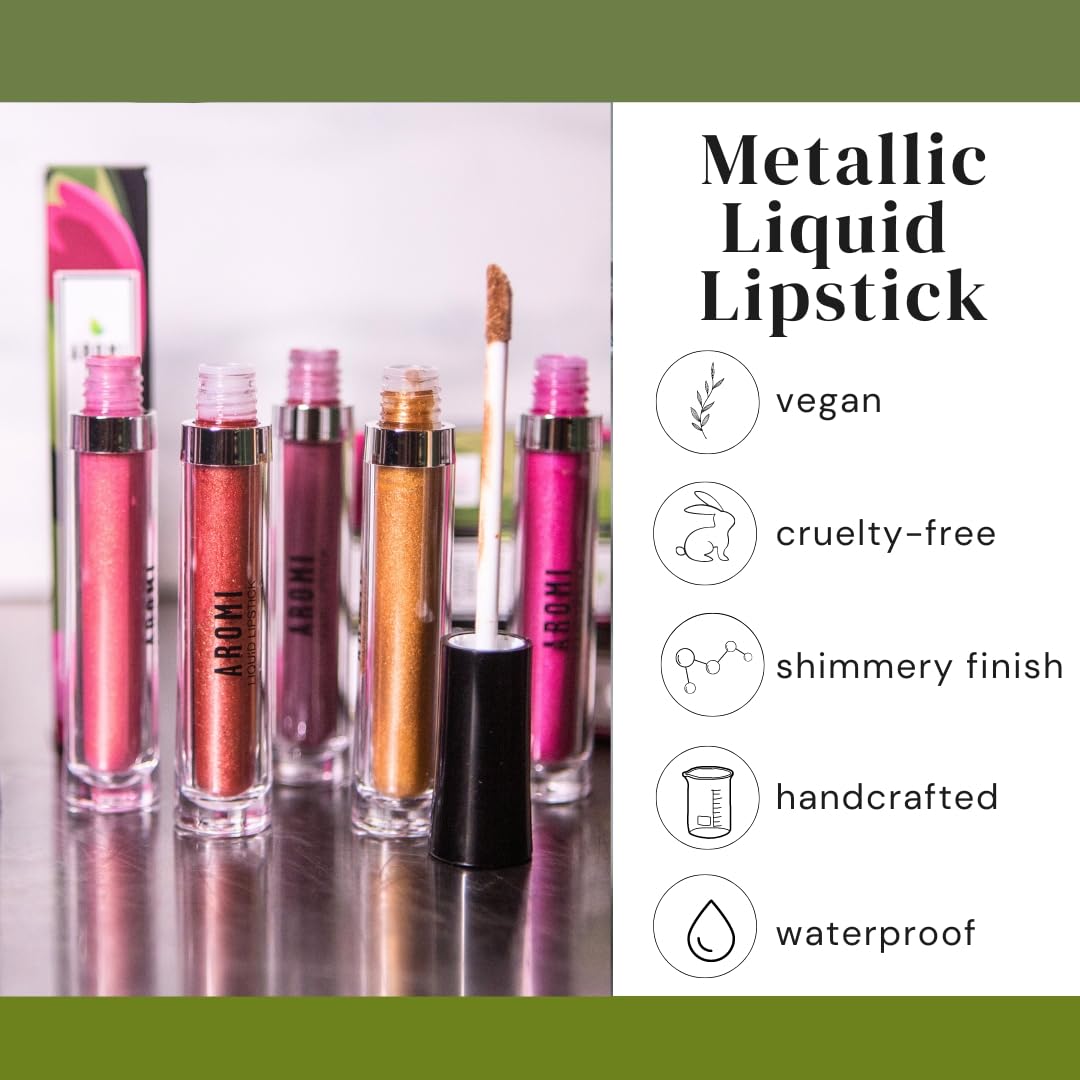 Aromi Hot Pink Metallic Liquid Lipstick | Magenta Lip Color with Shimmery Finish, Vegan, Cruelty-free, Long-Lasting and Smudge Proof (Fab Flamingo)-Velvo Beauty