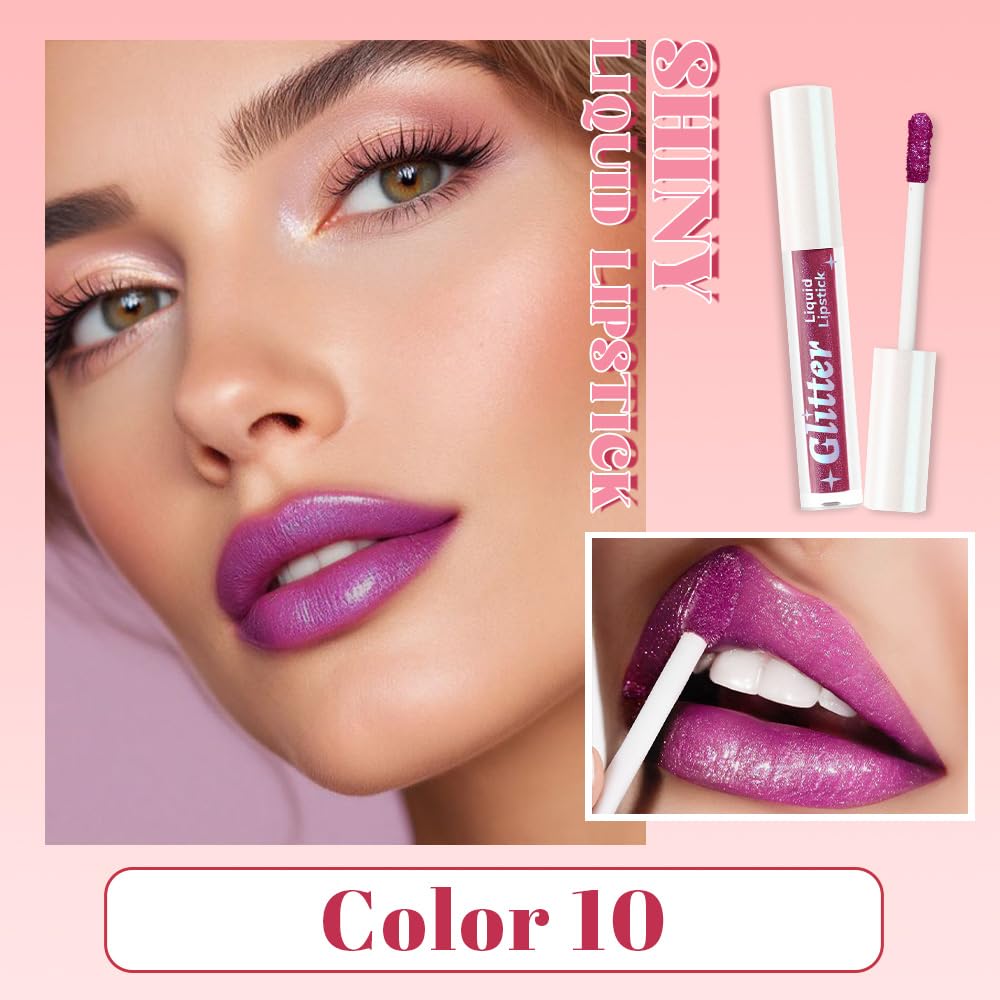 Dark Purple Metallic Lipstick for Women,Lightweight Glitter Sparkling Liquid Lipsticks,Shimmer Lip Gloss Stain Long Lasting Waterproof Smudge Proof Non-Drying 24 Hour Full Coverage Lip Makeup,Vegan-Velvo Beauty