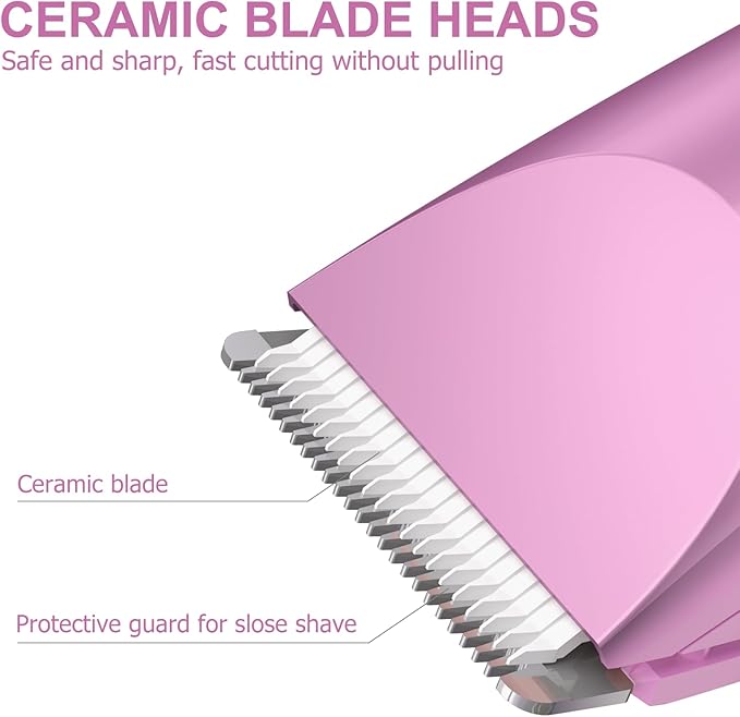 OLOV Electric Body Hair Trimmer - Groin Trimmer for Men - Bikini Trimmer Women - Wet/Dry Shaver Groomer, Replaceable Ceramic Blade Heads, USB Recharge Dock, Waterproof Hygiene Razor, Pink-Velvo Beauty