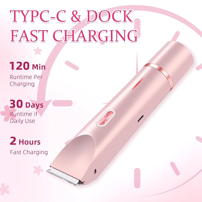 Bikini Trimmer for Women, 2 in 1 Electric Razors for Women, Dermave Bikini Shaver, IPX7 Waterproof & Easy Cleaning, Ceramic Blade, 120 Min Cordless Runtime, Ultra Low Silent (Pink).-Velvo Beauty