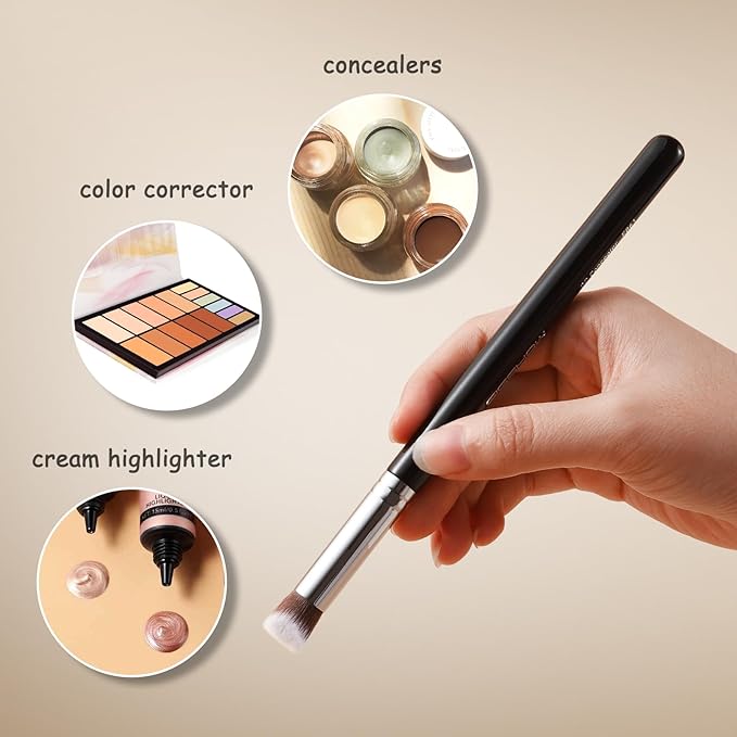 EIGSHOW Angled Concealer Brush Under Eye for Covering Sun Spots Acne Blemishes Concealing Contouring Setting with Liquid Cream (E861)-Velvo Beauty
