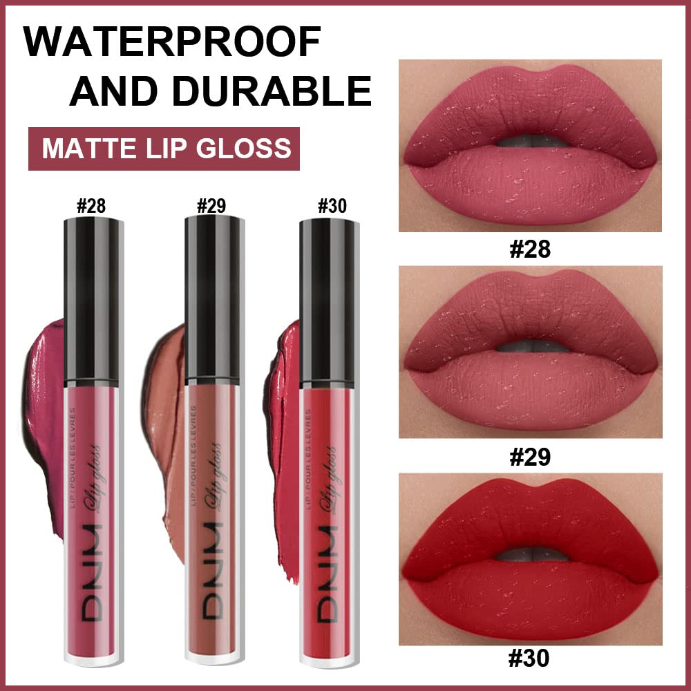 evpct 3Pcs Mauve Neutral Light Rosey Nude Blue Red Matte Liquid Lipstick Lip Stain Sets for Women Long Lasting 24 Hours Lipstick Light Skin labiales matte larga duracion 24 matenhoras originales-Velvo Beauty