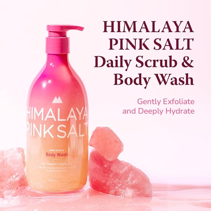 HIMALAYA PINKSALT Daily Scrub & Body Wash - Exfoliating Body Scrub, Dead Sea Salt & Himalayan Pink Salt, Natural Moisturizing Bodywash, Retinol & Hyaluronic Acid Shower Gel, Korean Skincare 21.1oz-Velvo Beauty