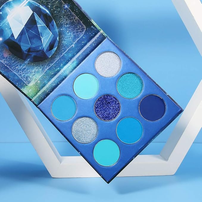 docolor Eyeshadow Palette 9 Colors Blue Eyeshadow Gemstone Shadow Palette Highly Pigmented Mattes Shimmers Smokey Glitter Cream Colorful Powder Blendable Long Lasting Waterproof Makeup Palette-Velvo Beauty