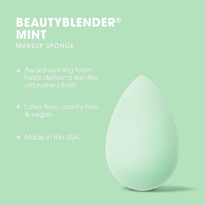 Beautyblender® | Mint Beauty Blender Makeup Sponge, Super-Soft Foam Easily Blends Foundations, Powders & Creams, Made in USA, Reusable, Washable, Streak Free Application, Vegan, Cruelty Free-Velvo Beauty