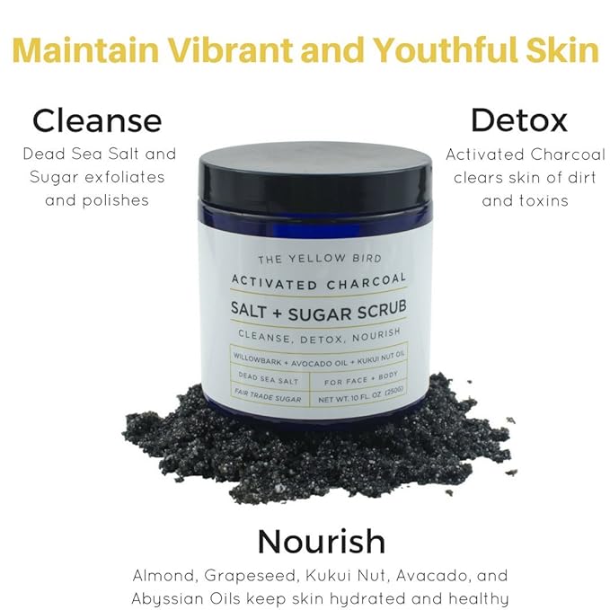 Natural Activated Charcoal Body & Face Scrub. Exfoliating Dead Sea Salt & Sugar Scrub. Deep Cleansing Pore Minimizer. Anti Cellulite, Acne, Blackhead, Scars, Wrinkle Treatment.-Velvo Beauty