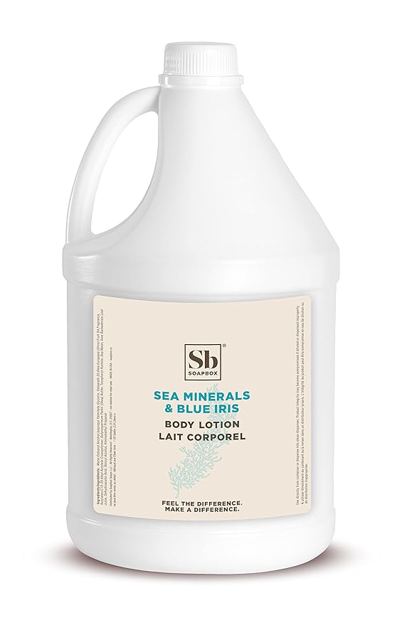 Soapbox Body Lotion, Sea Minerals & Blue Iris Moisturizing Body Cream, Vegan, Natural & Cruelty Free Hydrating Hand Lotion Refill for Dry Skin - Gallon Size for Home & Professional-Velvo Beauty