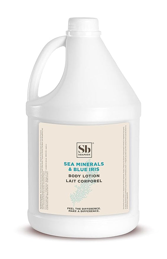 Soapbox Body Lotion, Sea Minerals & Blue Iris Moisturizing Body Cream, Vegan, Natural & Cruelty Free Hydrating Hand Lotion Refill for Dry Skin - Gallon Size for Home & Professional-Velvo Beauty