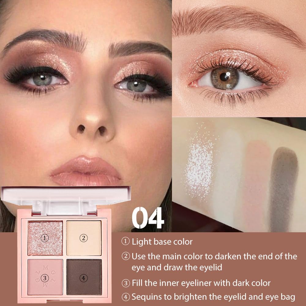 4Colors Eyeshadow Makeup Palette,Rose Gold Brown Natural Neutral Powde Eye Shadow Palette for Older Women,Long Lasting Naturing-Looking,Lightweight,Waterproof,Eye Makeup Kit Travel Size-Velvo Beauty