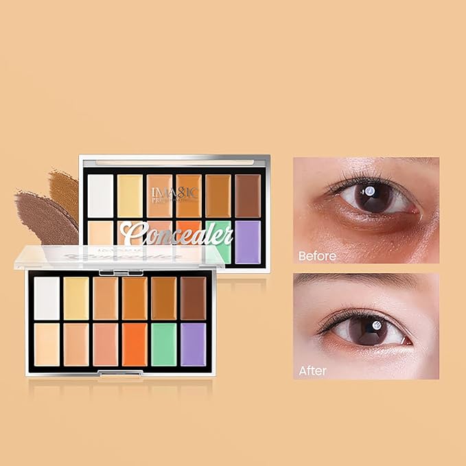 All In One Color Correcting Palette + 8 Makeup Brushes, 3D Cosmetics Cream Contour Highlighting Foundation Makeup Palette Long Lasting for Sculpt &Highlighting, Define Cheekbones-Velvo Beauty