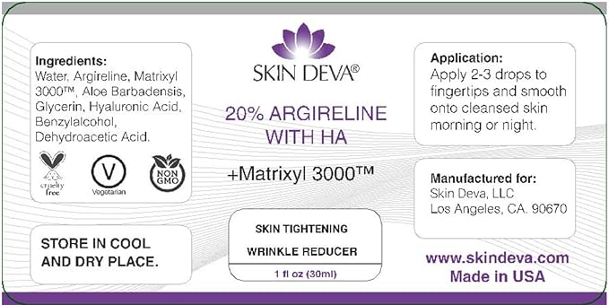 SKIN DEVA 20% Argireline Serum with Matrixyl 3000 Pure Hyaluronic Acid Serum For Face Deep Wrinkle Reducer Anti Aging Tones Skin and Stimulates Collagen Peptides Serum For Face-Velvo Beauty